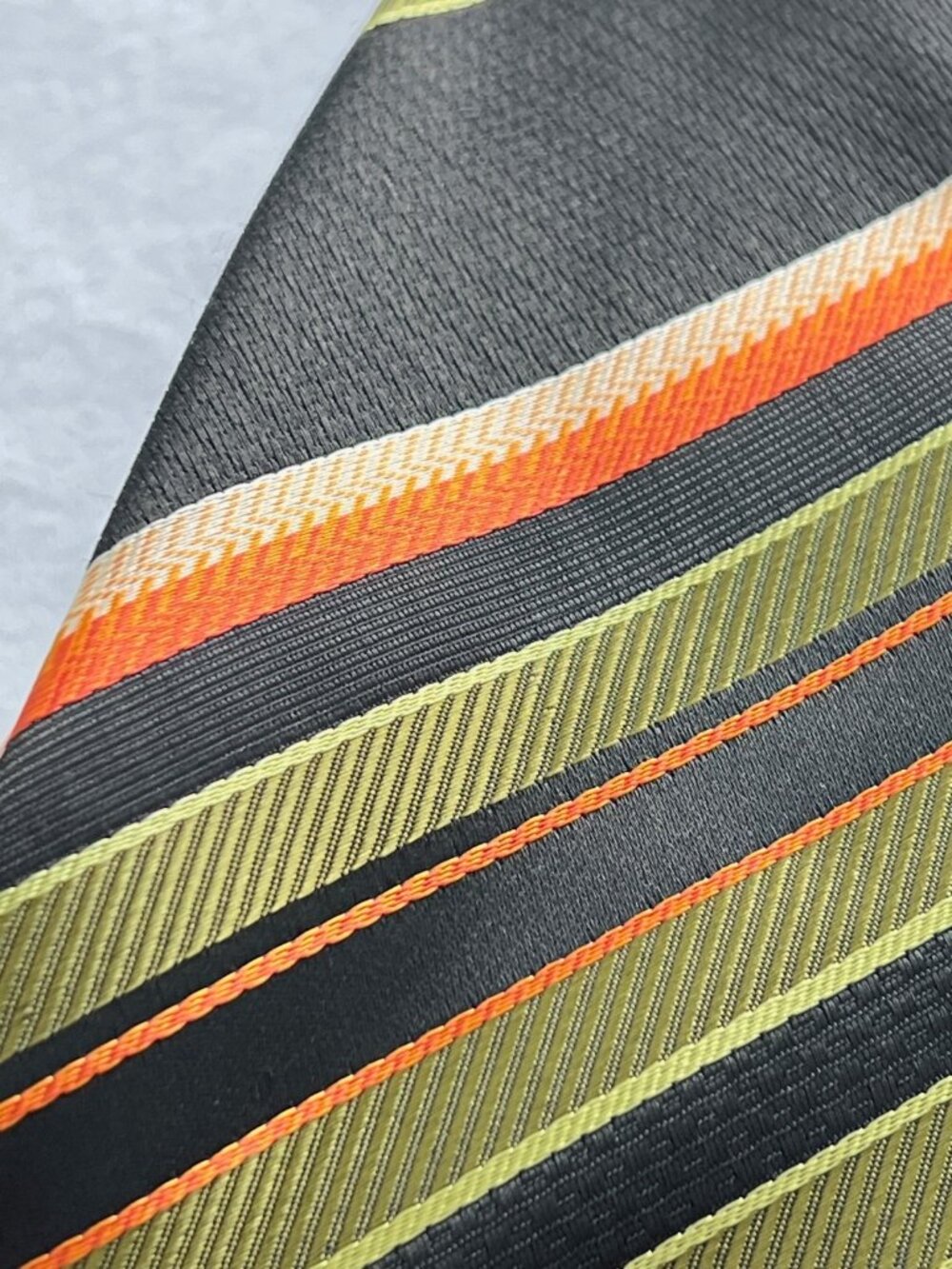 Vintage Giorgio Armani 4" Silk Tie Made Italy Black Green Orange Stripe Wide